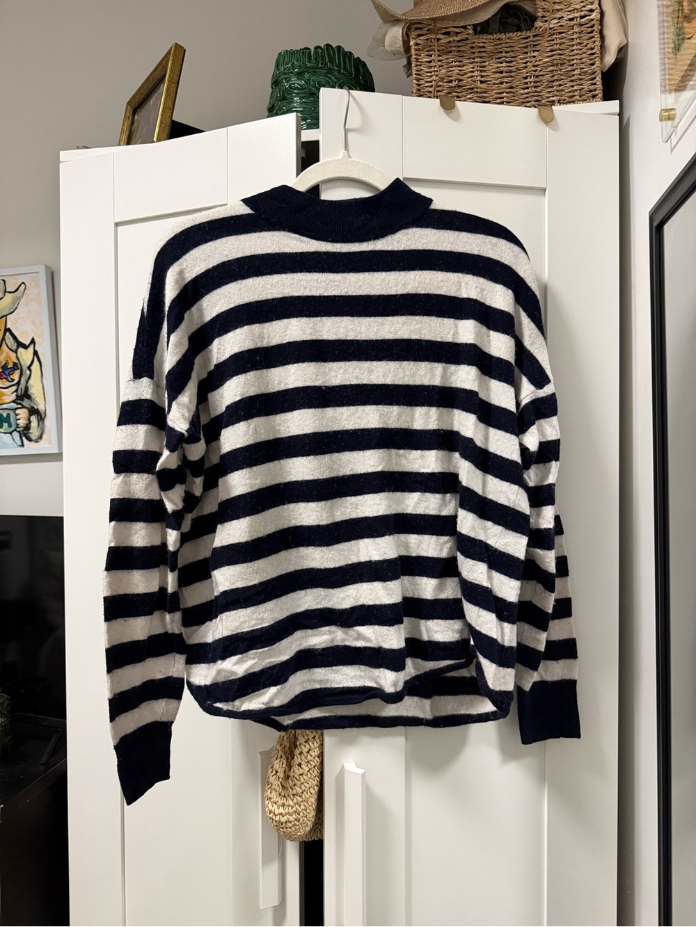 Men's Navy and White Striped Sweater